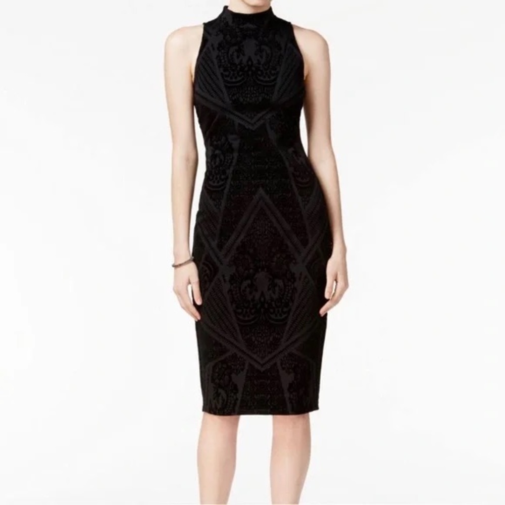 Bar III Black Velvet Mock Neck Midi Dress S